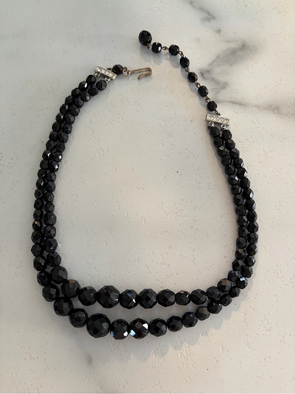 Vintage Stella Laguna Beach Black Faceted Double Strand Bead Necklace